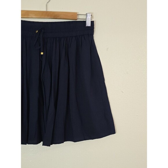 MNG Mango Pleated A-Line Mini Skirt Womens Size Small Navy Blue Pockets - Picture 2 of 9